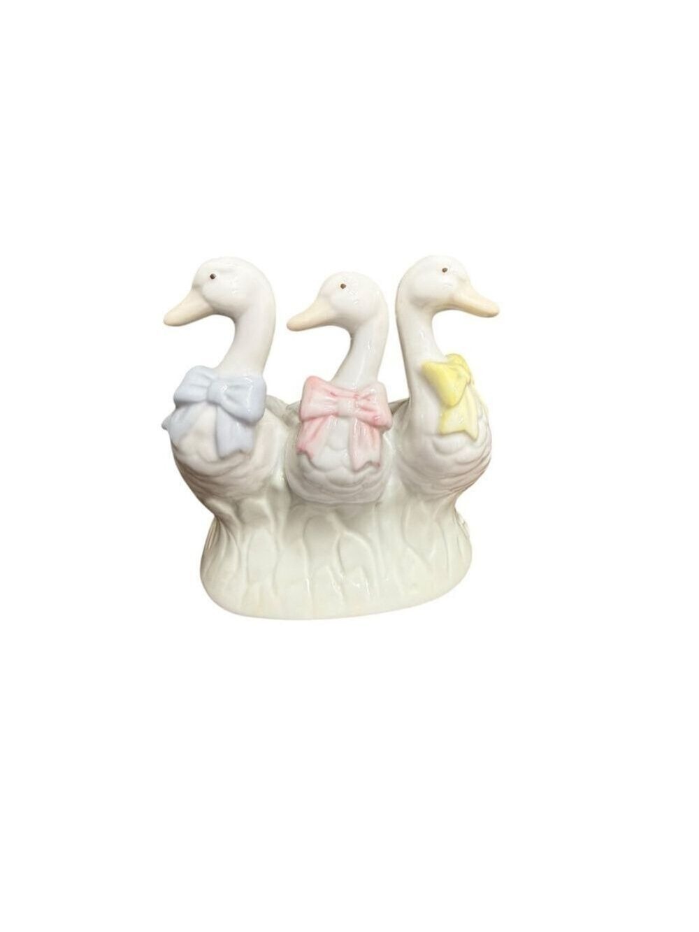 Vintage Ceramic‎ Duck Candle Holder Trio Pastel Bows Made in Taiwan